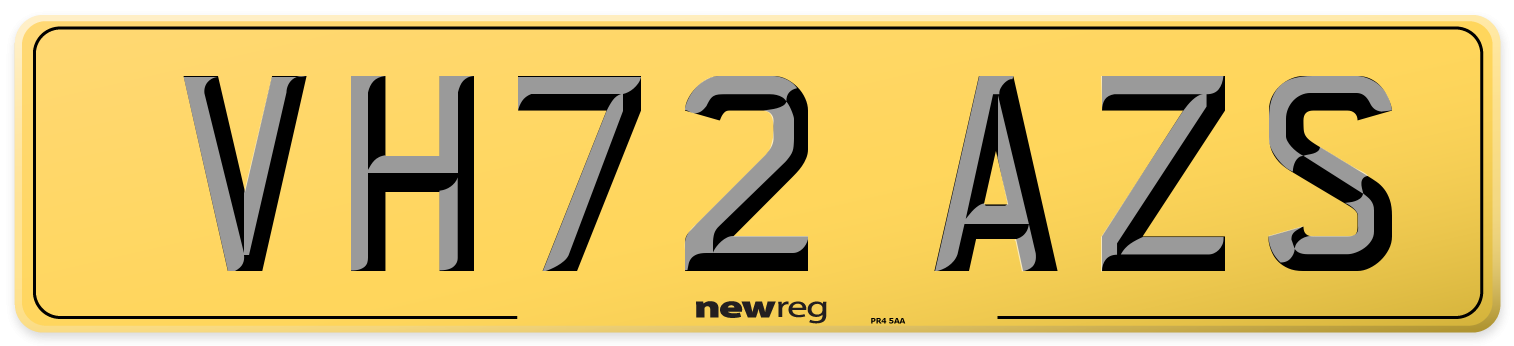 VH72 AZS Rear Number Plate