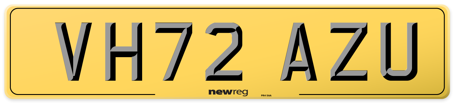 VH72 AZU Rear Number Plate
