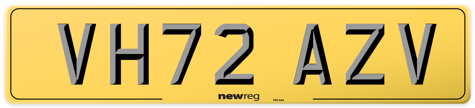VH72 AZV Rear Number Plate
