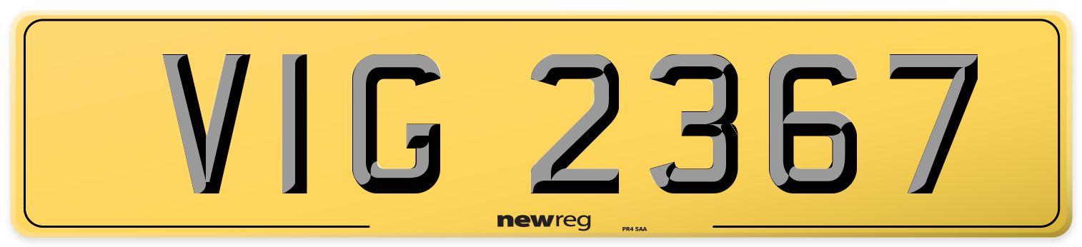 VIG 2367 Rear Number Plate