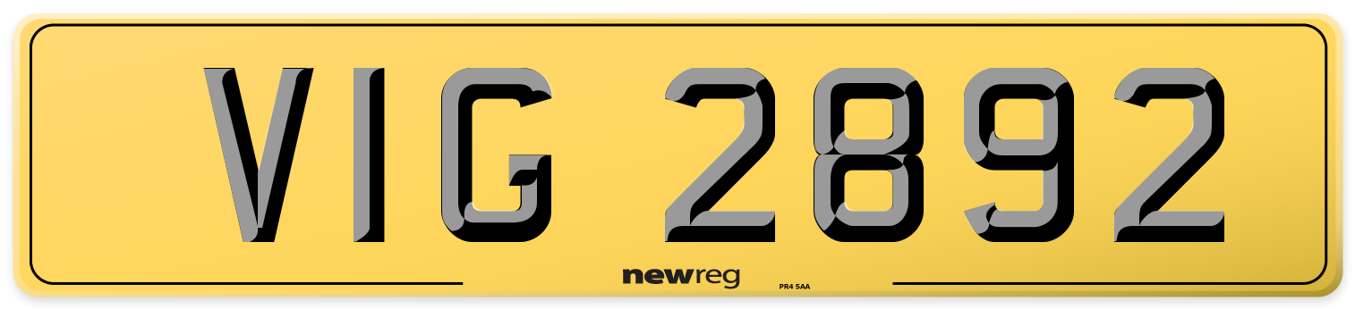VIG 2892 Rear Number Plate