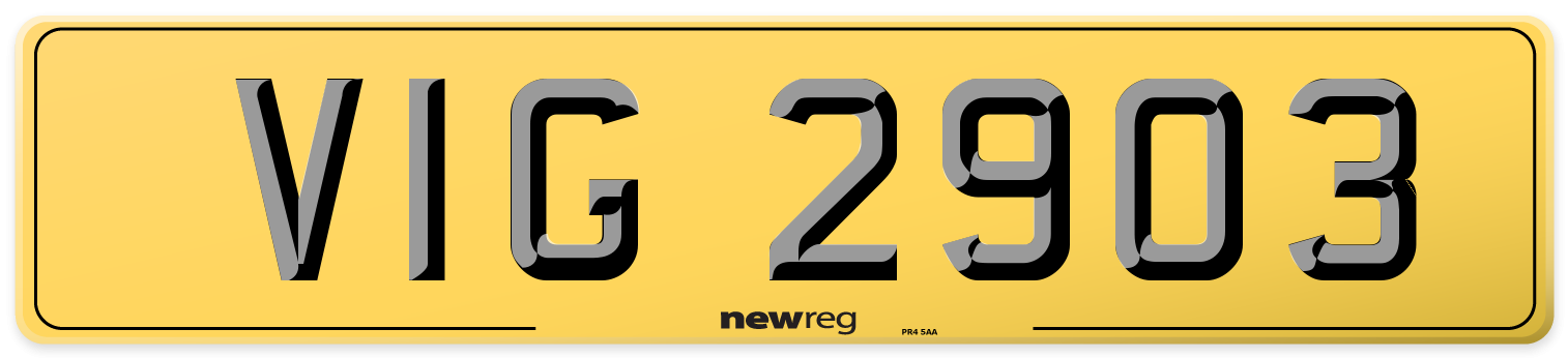 VIG 2903 Rear Number Plate