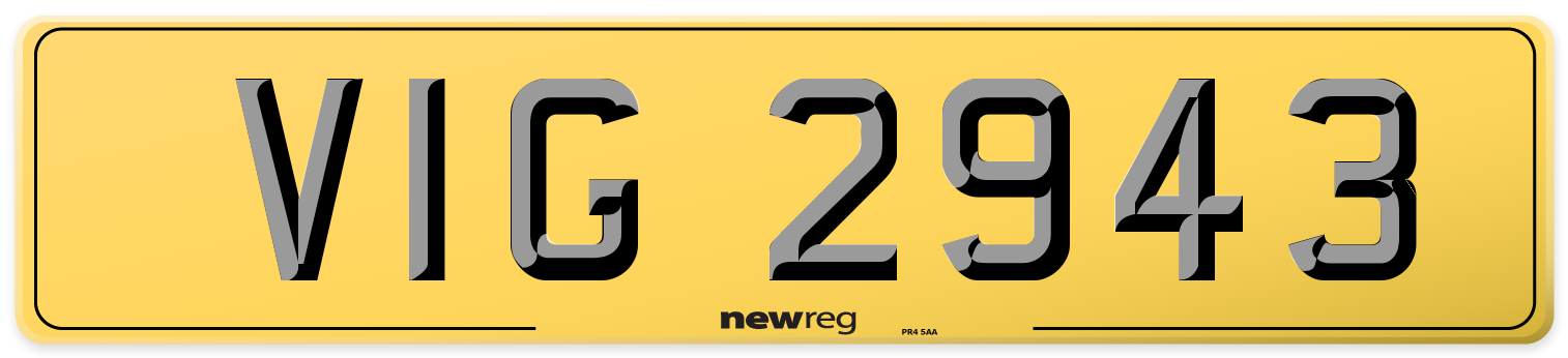 VIG 2943 Rear Number Plate