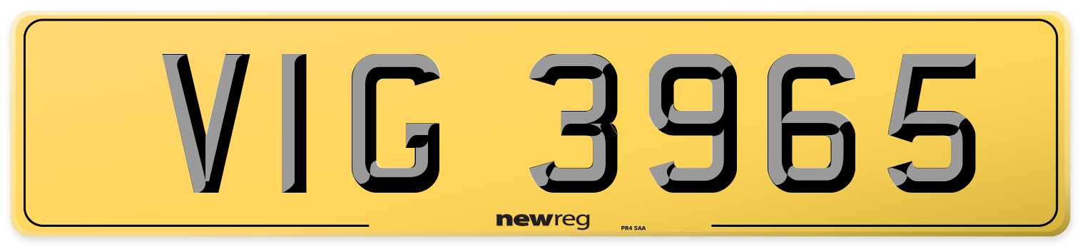 VIG 3965 Rear Number Plate