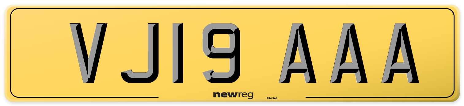 VJ19 AAA Rear Number Plate
