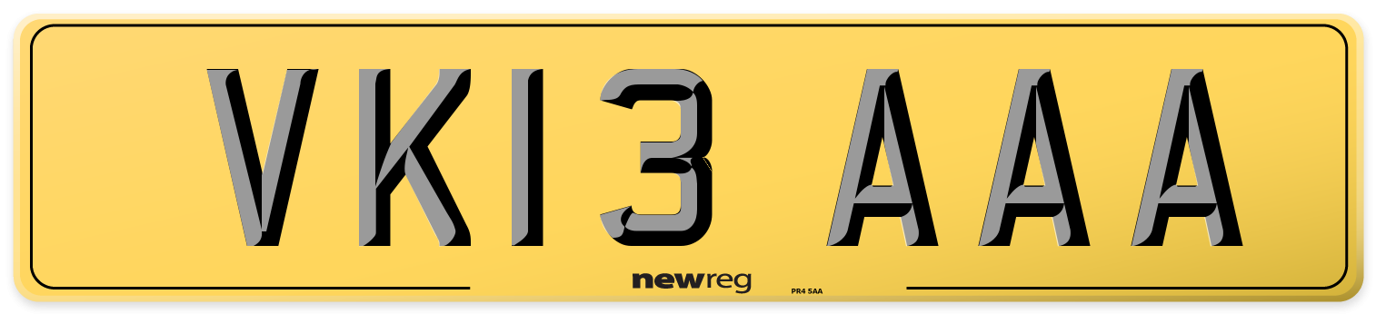 VK13 AAA Rear Number Plate