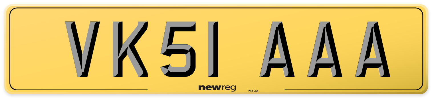 VK51 AAA Rear Number Plate