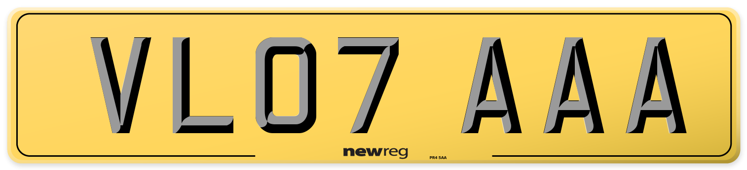 VL07 AAA Rear Number Plate