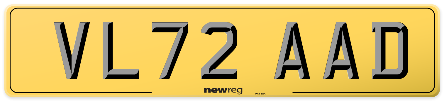 VL72 AAD Rear Number Plate