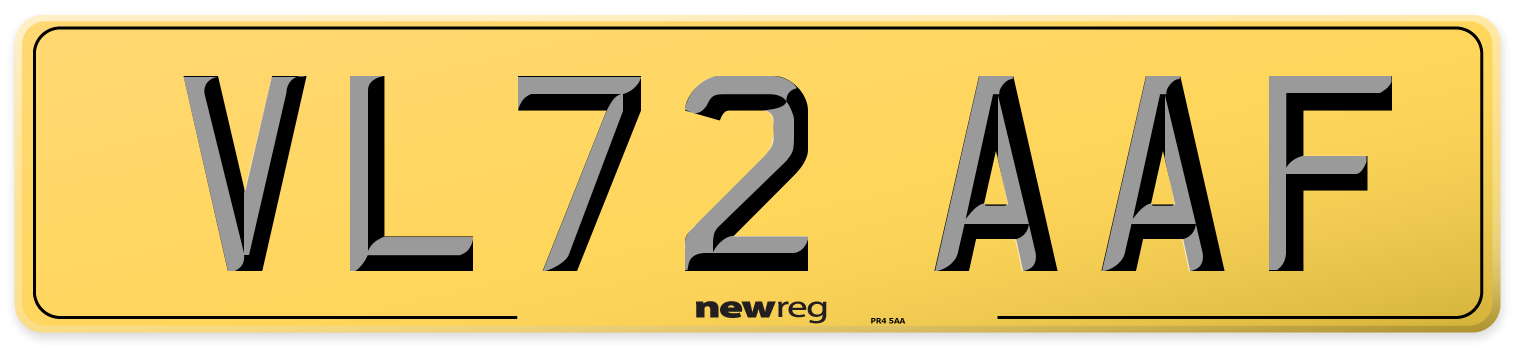 VL72 AAF Rear Number Plate