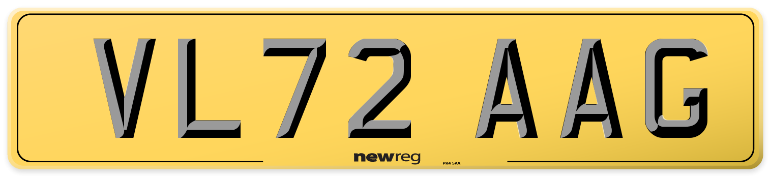 VL72 AAG Rear Number Plate