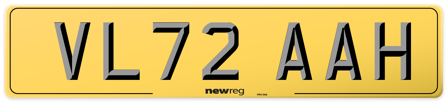 VL72 AAH Rear Number Plate