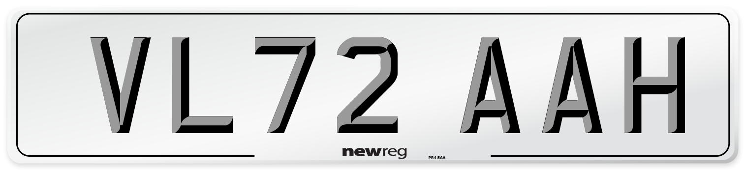 VL72 AAH Front Number Plate