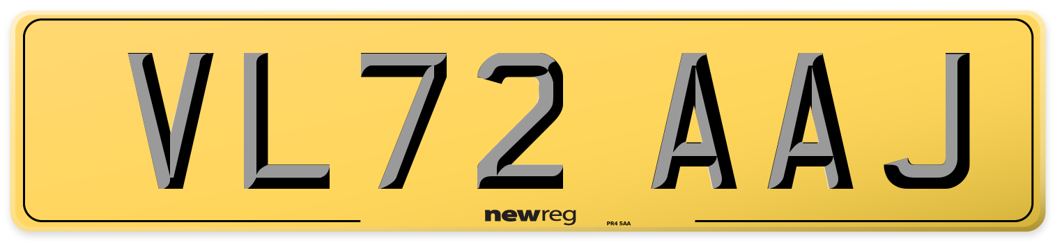 VL72 AAJ Rear Number Plate
