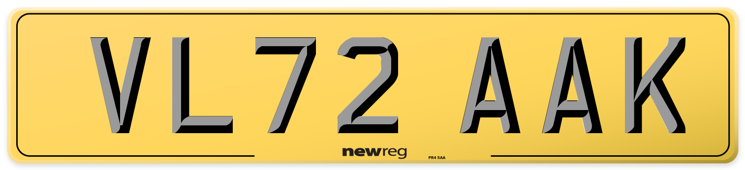 VL72 AAK Rear Number Plate