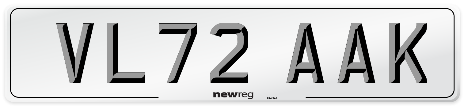 VL72 AAK Front Number Plate