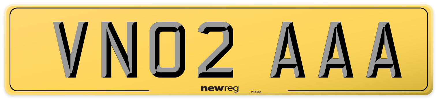 VN02 AAA Rear Number Plate