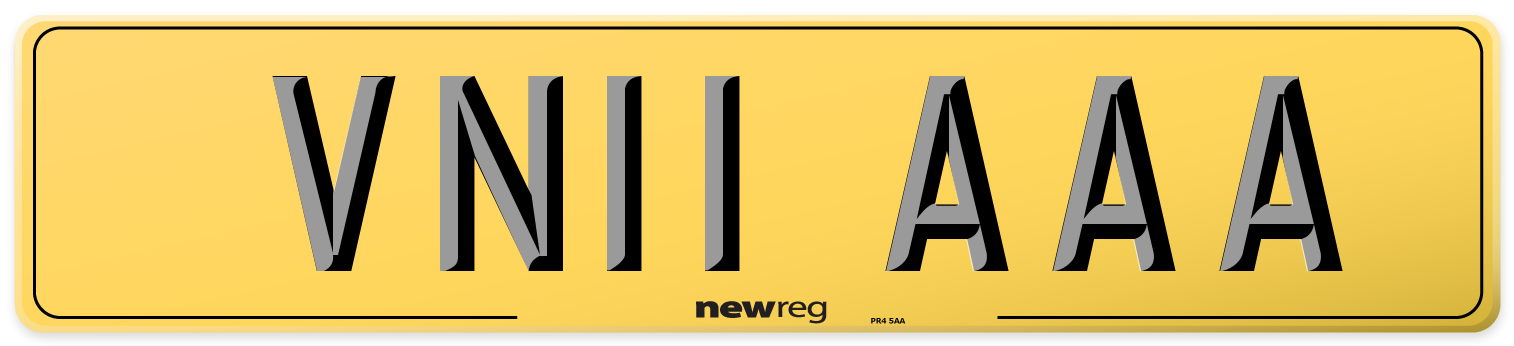 VN11 AAA Rear Number Plate