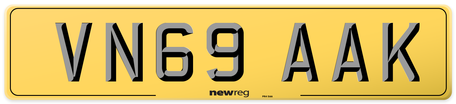 VN69 AAK Rear Number Plate