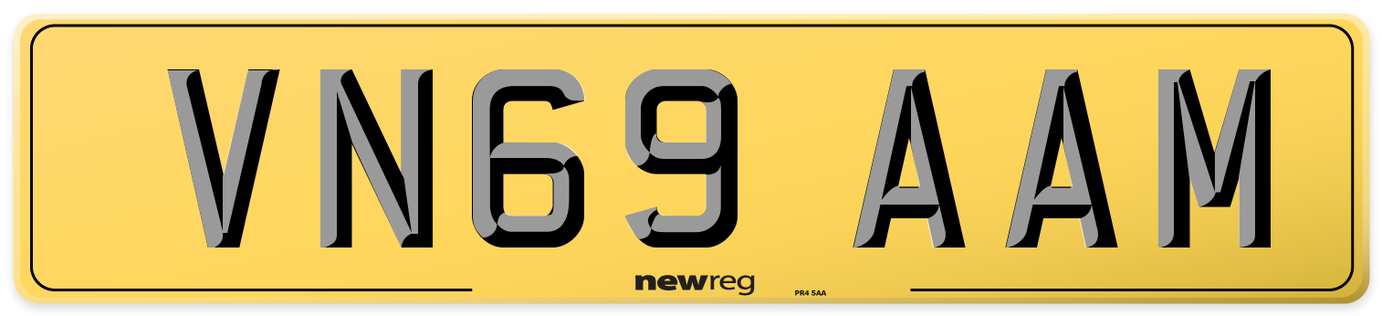 VN69 AAM Rear Number Plate