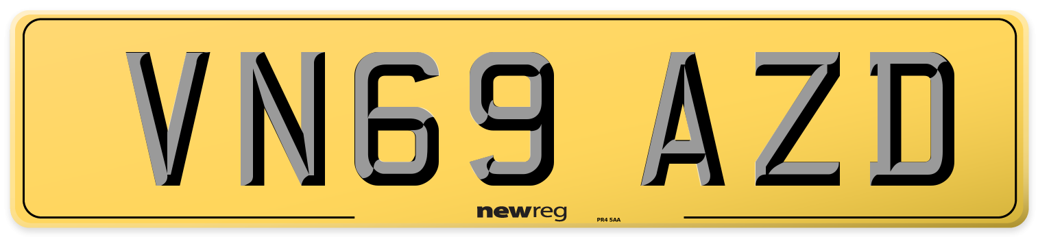 VN69 AZD Rear Number Plate