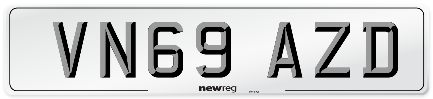 VN69 AZD Front Number Plate