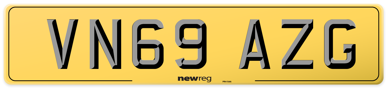 VN69 AZG Rear Number Plate