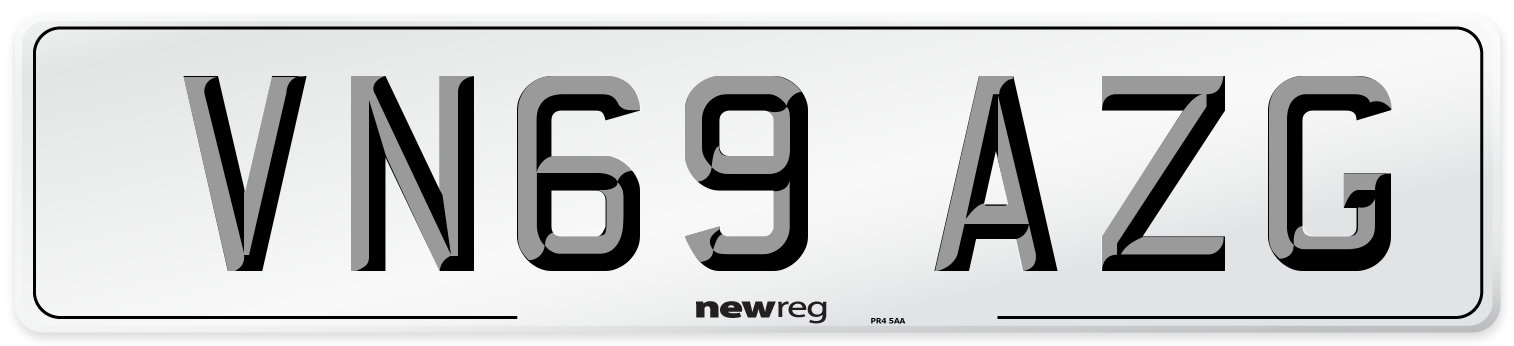 VN69 AZG Front Number Plate