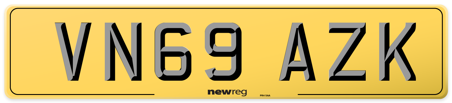 VN69 AZK Rear Number Plate
