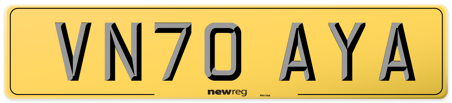 VN70 AYA Rear Number Plate