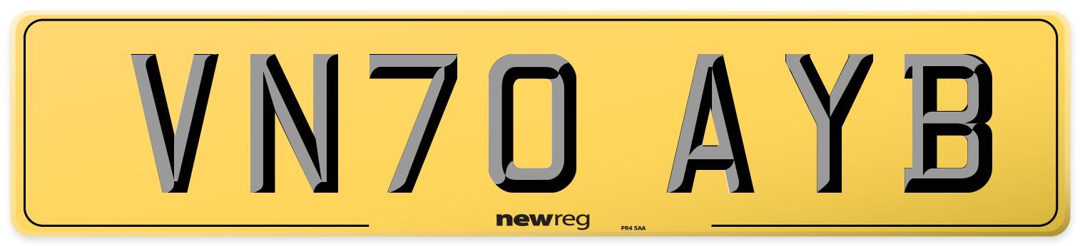 VN70 AYB Rear Number Plate