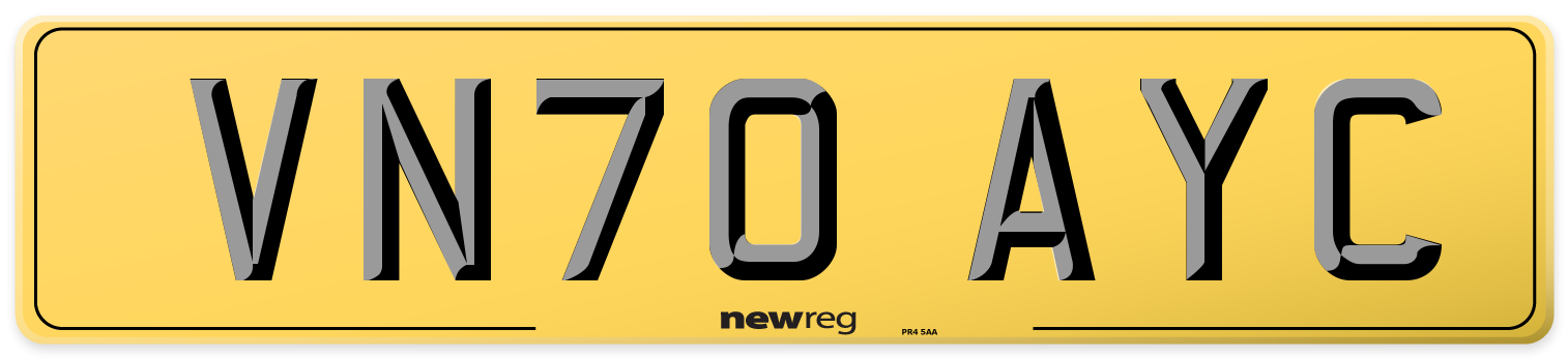 VN70 AYC Rear Number Plate