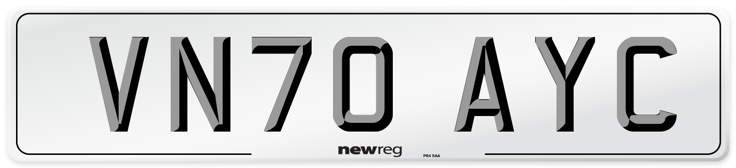 VN70 AYC Front Number Plate