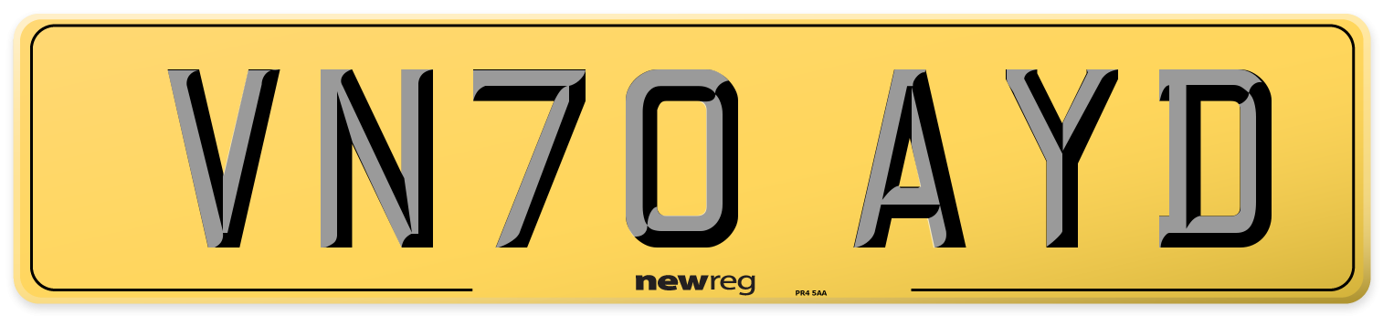 VN70 AYD Rear Number Plate