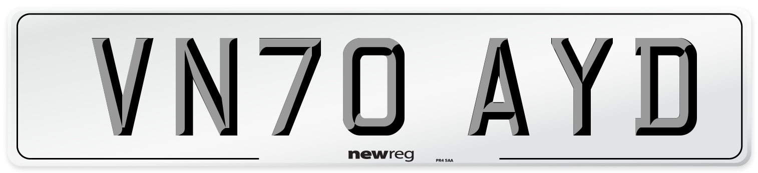 VN70 AYD Front Number Plate
