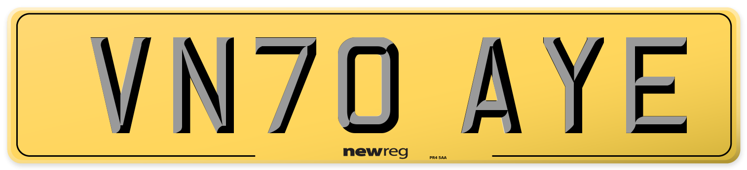 VN70 AYE Rear Number Plate