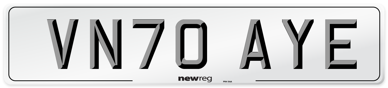 VN70 AYE Front Number Plate