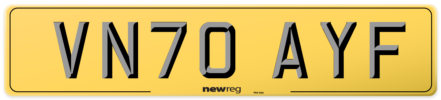 VN70 AYF Rear Number Plate