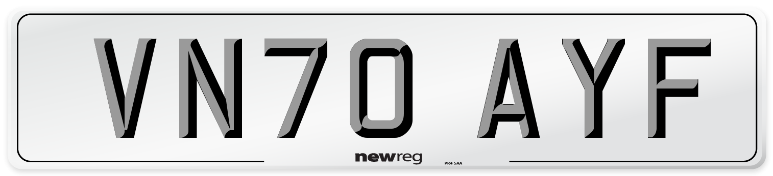 VN70 AYF Front Number Plate