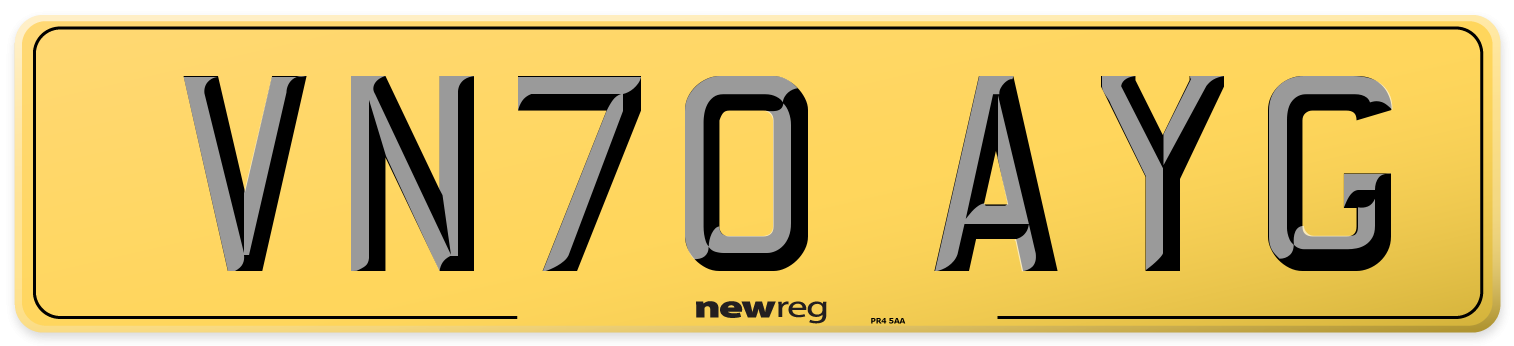 VN70 AYG Rear Number Plate