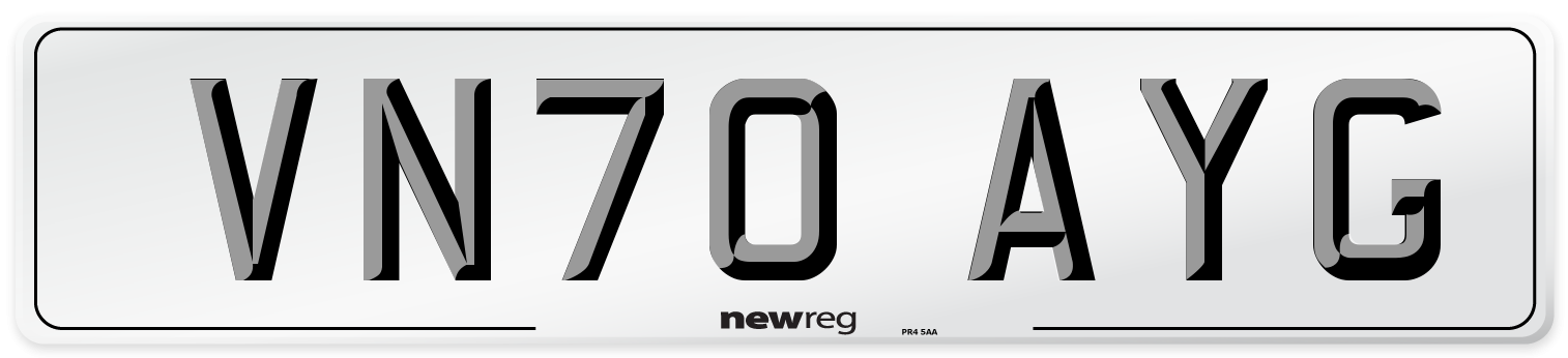 VN70 AYG Front Number Plate