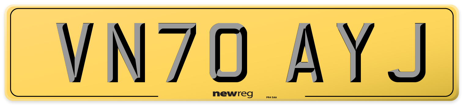 VN70 AYJ Rear Number Plate
