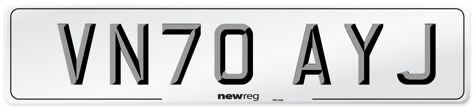VN70 AYJ Front Number Plate