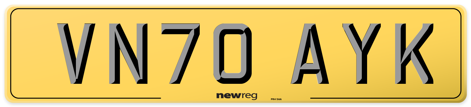 VN70 AYK Rear Number Plate