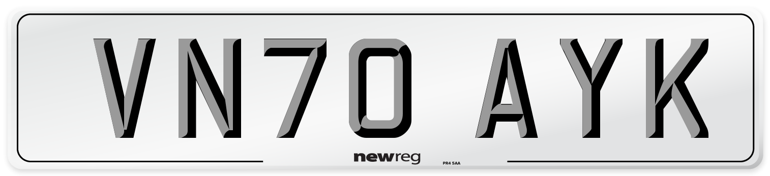 VN70 AYK Front Number Plate