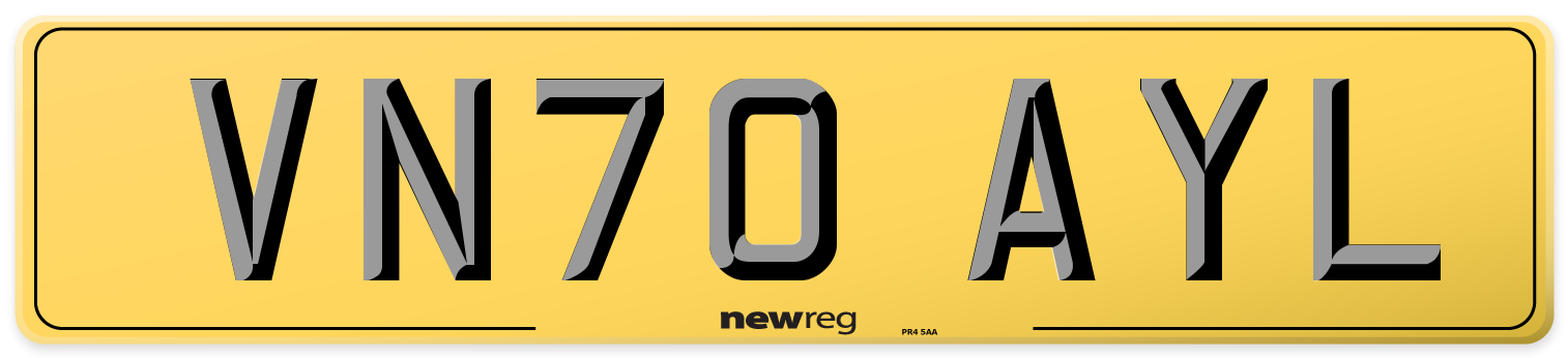VN70 AYL Rear Number Plate