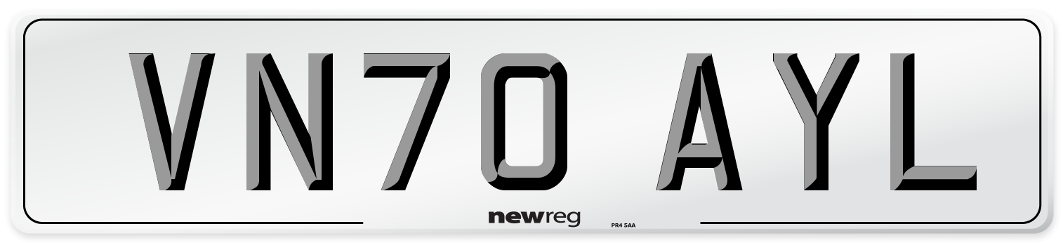 VN70 AYL Front Number Plate