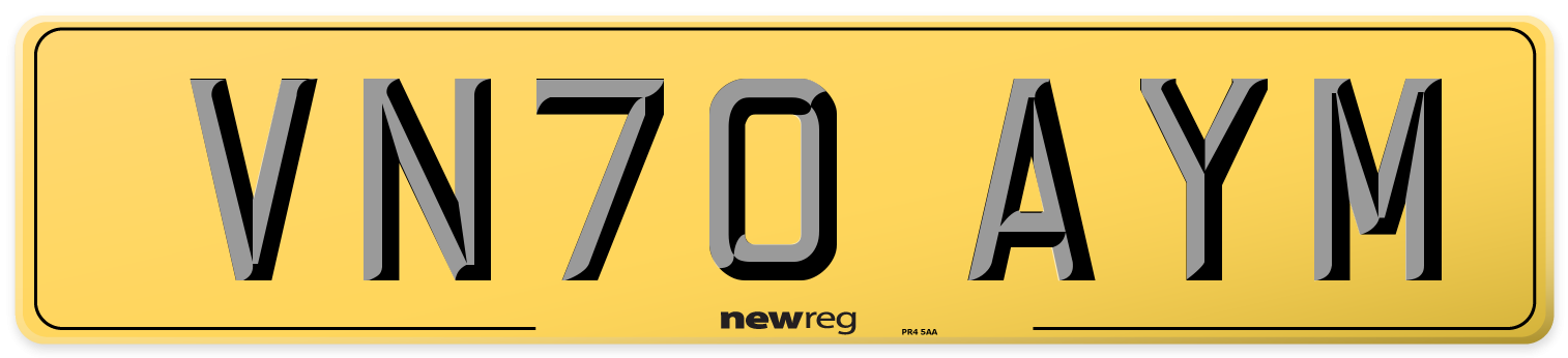 VN70 AYM Rear Number Plate