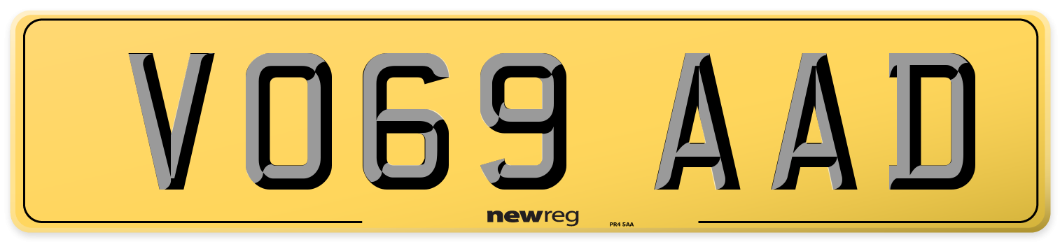 VO69 AAD Rear Number Plate