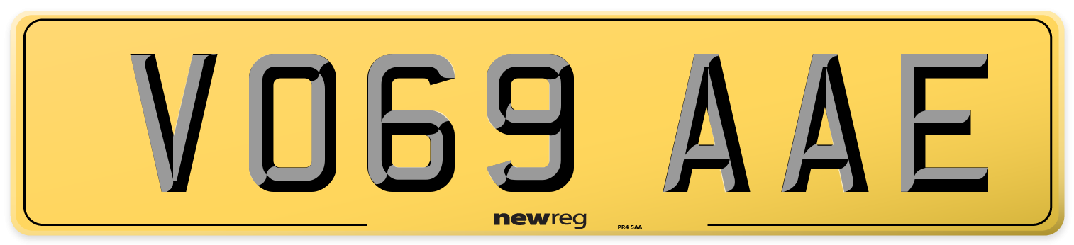 VO69 AAE Rear Number Plate